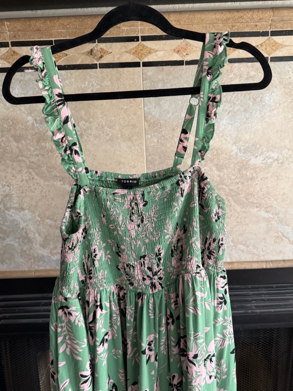 torrid Green Floral Midi Dress with Smocked Bodice and Ruffle Straps - Picture 6 of 10